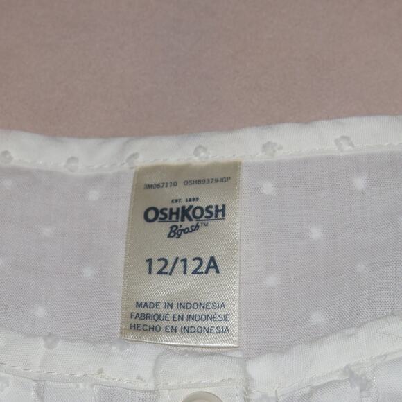 Oshkosh White Swiss Dot Button Front Girls Long Sleeve Shirt - Picture 5 of 7